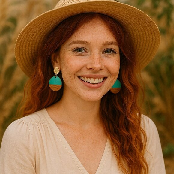 ๐๏ธBoho Chic Turquoise Resin And Wood Drop Earrings Casual Elegant Trendy Design - Picture 11 of 12